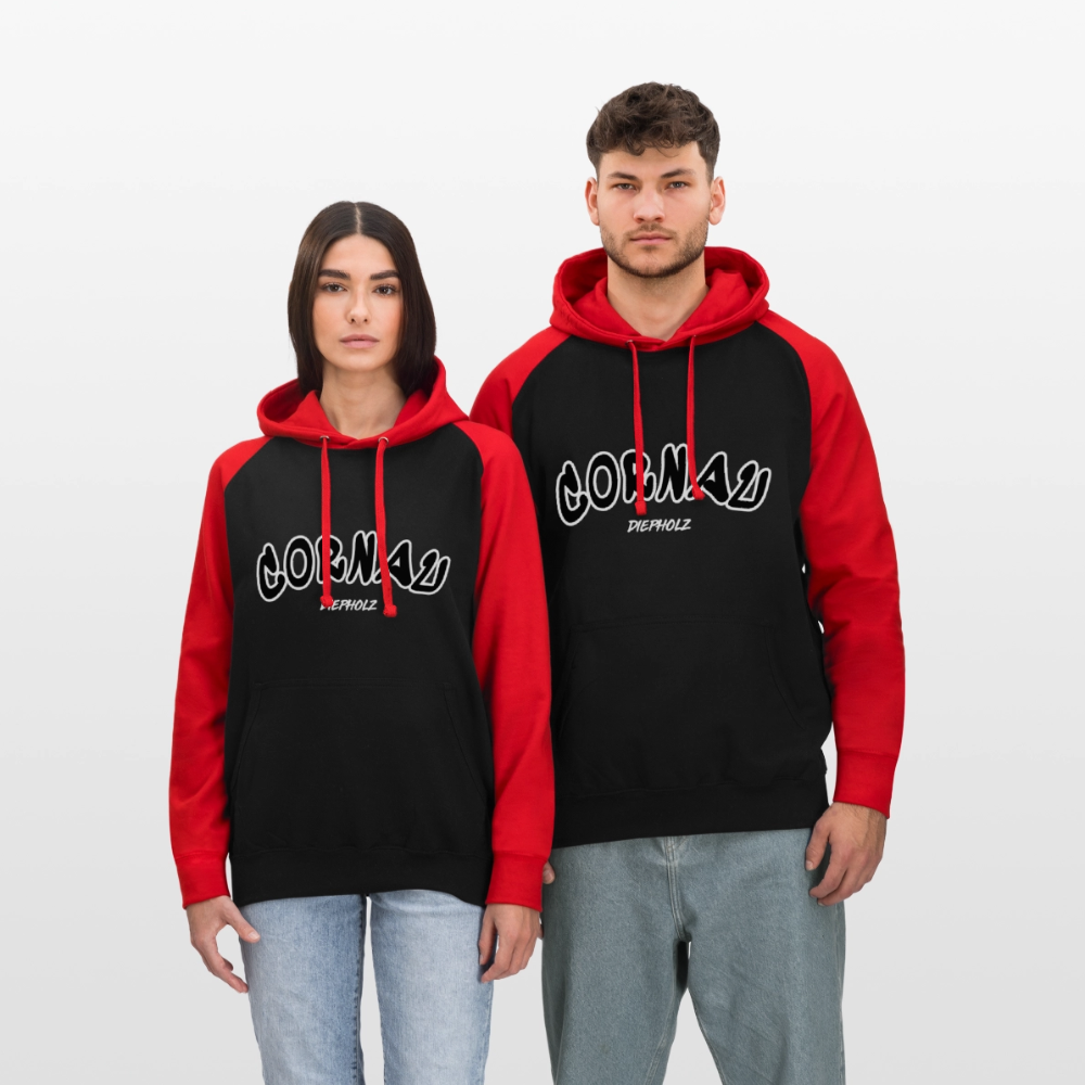 Cornau Diepholz - Unisex Baseball Hoodie flex - Schwarz/Rot