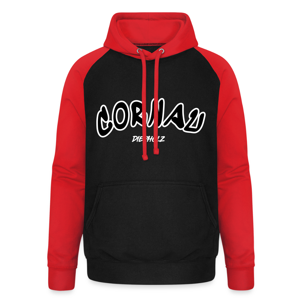 Cornau Diepholz - Unisex Baseball Hoodie flex - Schwarz/Rot