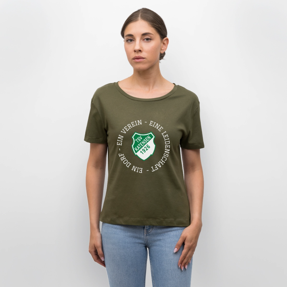 TSV Katensen Relaxed Rundhals Frauen Bio-T-Shirt "Ein Dorf" - Khaki