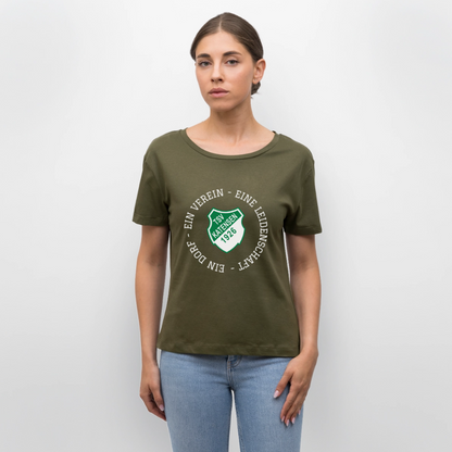 TSV Katensen Relaxed Rundhals Frauen Bio-T-Shirt "Ein Dorf" - Khaki