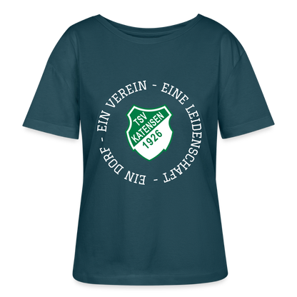 TSV Katensen Relaxed Rundhals Frauen Bio-T-Shirt "Ein Dorf" - Dunkles Petrol