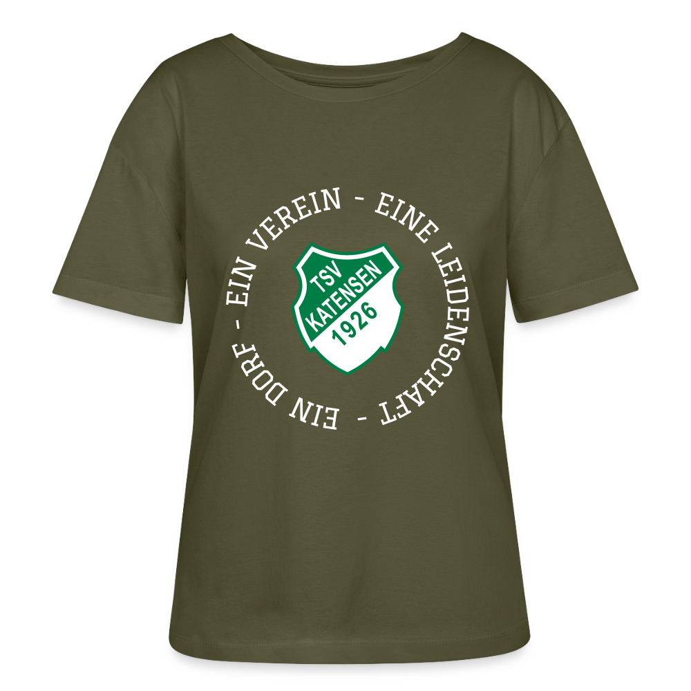 TSV Katensen Relaxed Rundhals Frauen Bio-T-Shirt "Ein Dorf" - Khaki