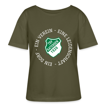 TSV Katensen Relaxed Rundhals Frauen Bio-T-Shirt "Ein Dorf" - Khaki