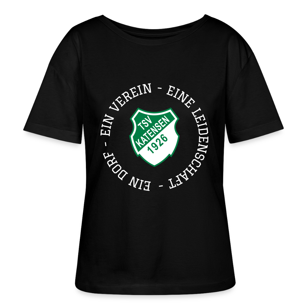 TSV Katensen Relaxed Rundhals Frauen Bio-T-Shirt "Ein Dorf" - Schwarz