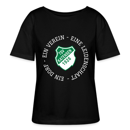 TSV Katensen Relaxed Rundhals Frauen Bio-T-Shirt "Ein Dorf" - Schwarz