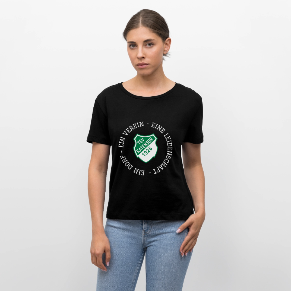 TSV Katensen Relaxed Rundhals Frauen Bio-T-Shirt "Ein Dorf" - Schwarz