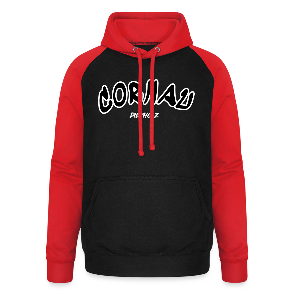 Cornau Diepholz - Unisex Baseball Hoodie flex - Schwarz/Rot