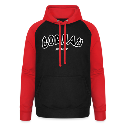 Cornau Diepholz - Unisex Baseball Hoodie flex - Schwarz/Rot